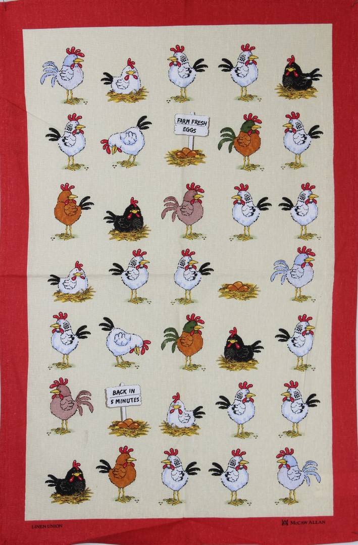 Samuel Lamont "Chicken" Linen union tea towel. Code: T/T-892U. image 0